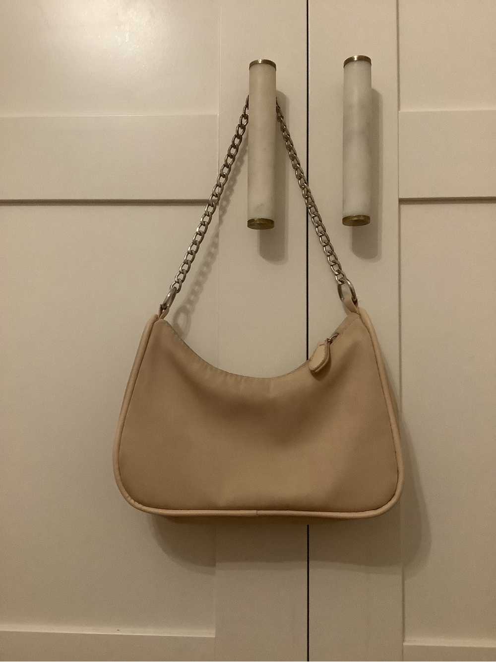 Classic Beige Shoulder Bag with Chain Strap